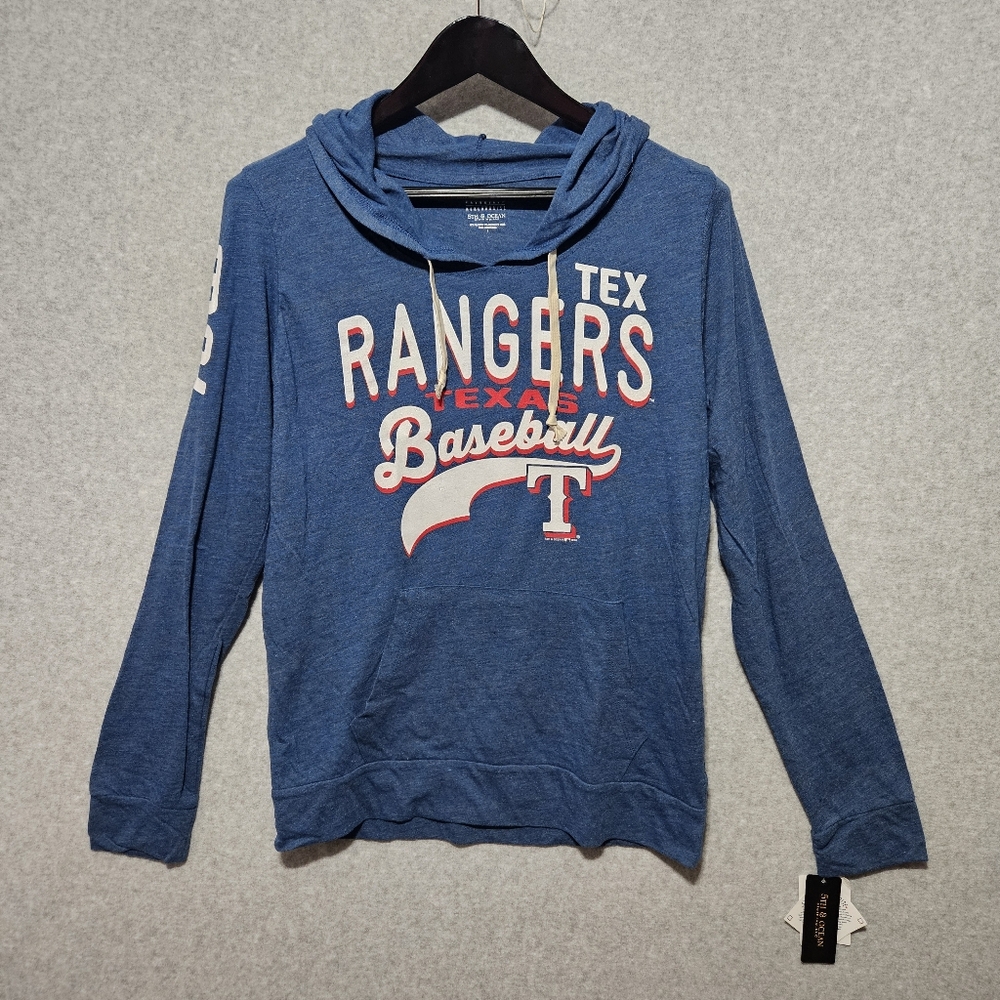 Ladies Long Sleeve Texas Rangers Baseball T-shirt With Hood Size Large